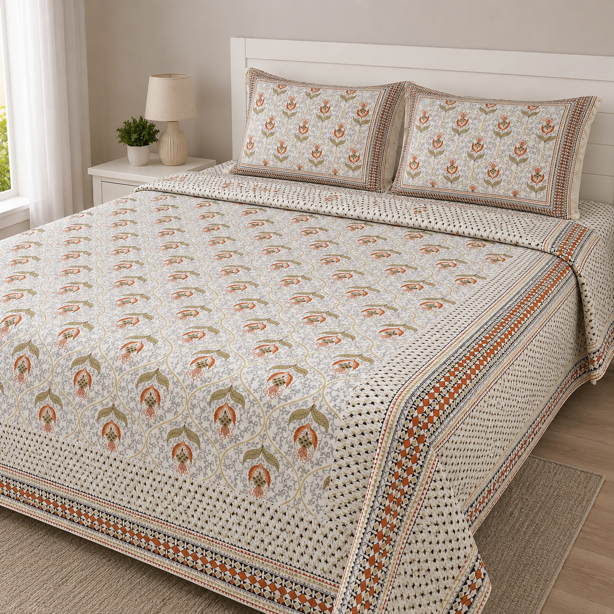 100% Cotton Floral Bedsheet Set | King Size (108 x 108 in) | Soft & Breathable | With 2 Pillow Covers