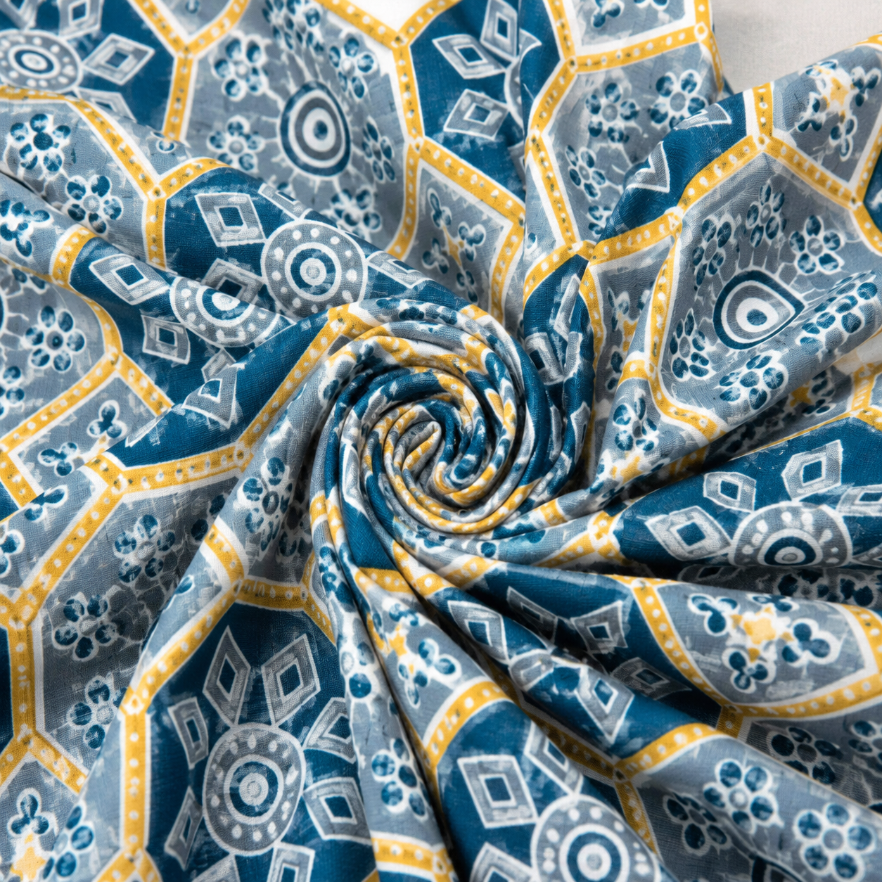 AD40 Premium Cotton King Size Bedsheet with 2 Pillow Covers | Blue Geometric Heritage Print | Soft & Breathable Cotton