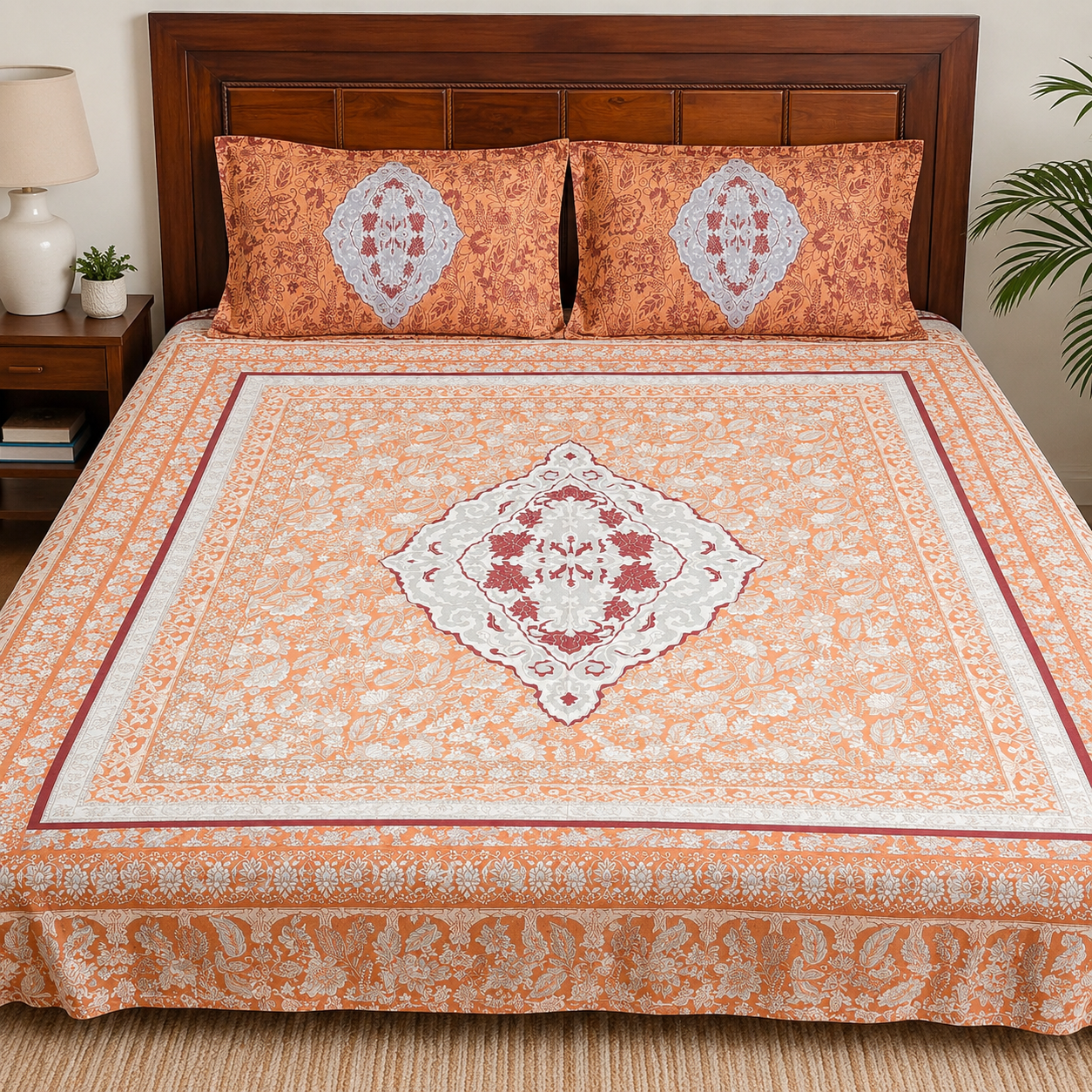 Cotton King Size Floral Bedsheet Set | Soft & Breathable | With 2 Pillow Covers