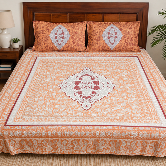 Cotton King Size Floral Bedsheet Set | Soft & Breathable | With 2 Pillow Covers