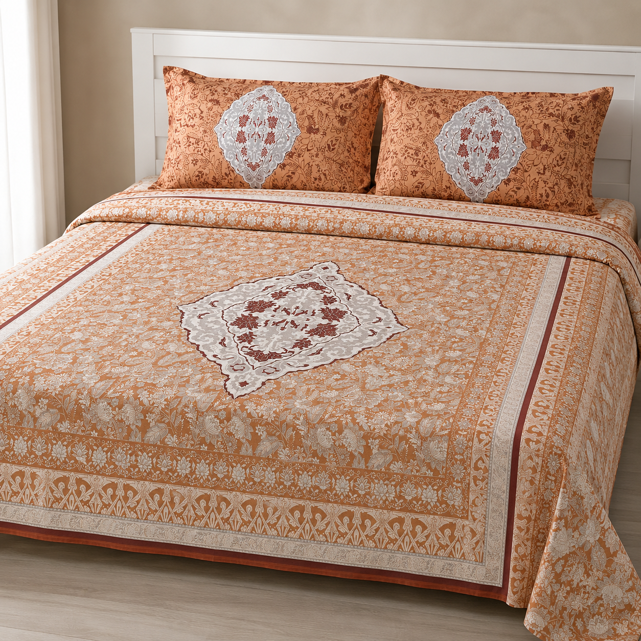 Cotton King Size Floral Bedsheet Set | Soft & Breathable | With 2 Pillow Covers