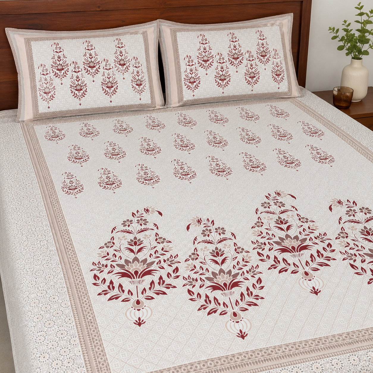 100% Cotton Floral Bedsheet Set | King Size- 120 TC | Soft, Breathable & Comfortable | With 2 Pillow Covers