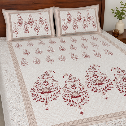 100% Cotton Floral Bedsheet Set | King Size- 120 TC | Soft, Breathable & Comfortable | With 2 Pillow Covers