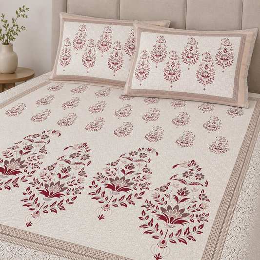 100% Cotton Floral Bedsheet Set | King Size- 120 TC | Soft, Breathable & Comfortable | With 2 Pillow Covers