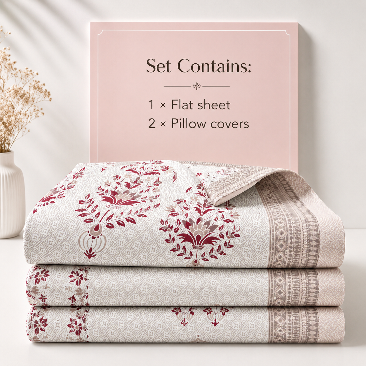 100% Cotton Floral Bedsheet Set | King Size- 120 TC | Soft, Breathable & Comfortable | With 2 Pillow Covers