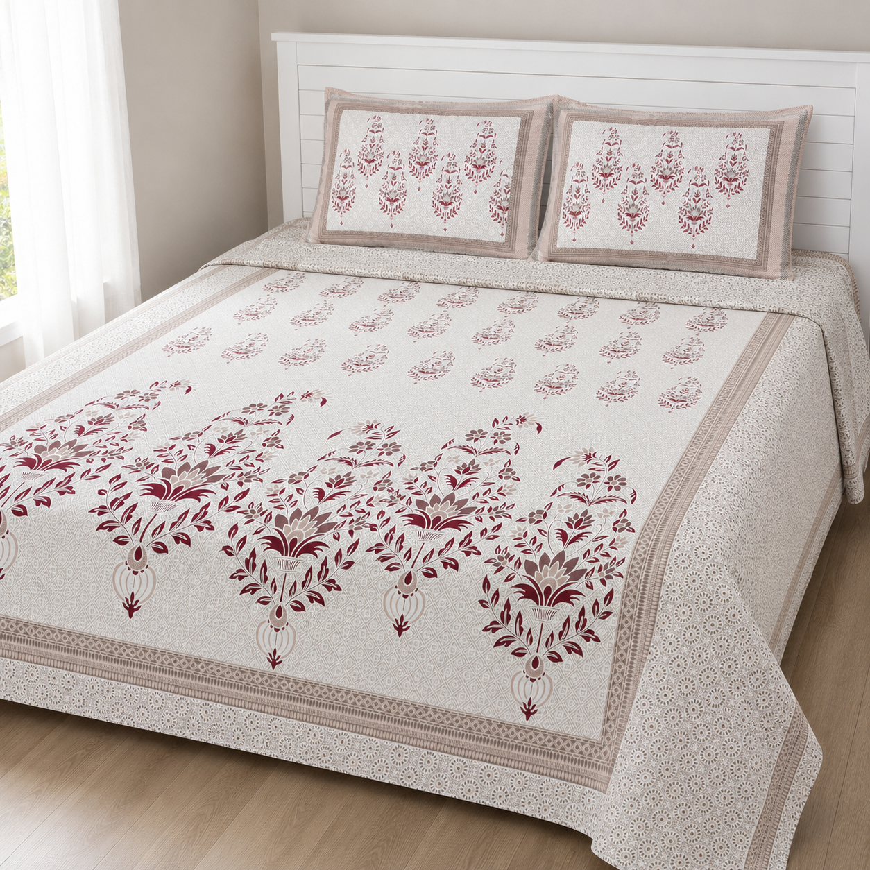 100% Cotton Floral Bedsheet Set | King Size- 120 TC | Soft, Breathable & Comfortable | With 2 Pillow Covers