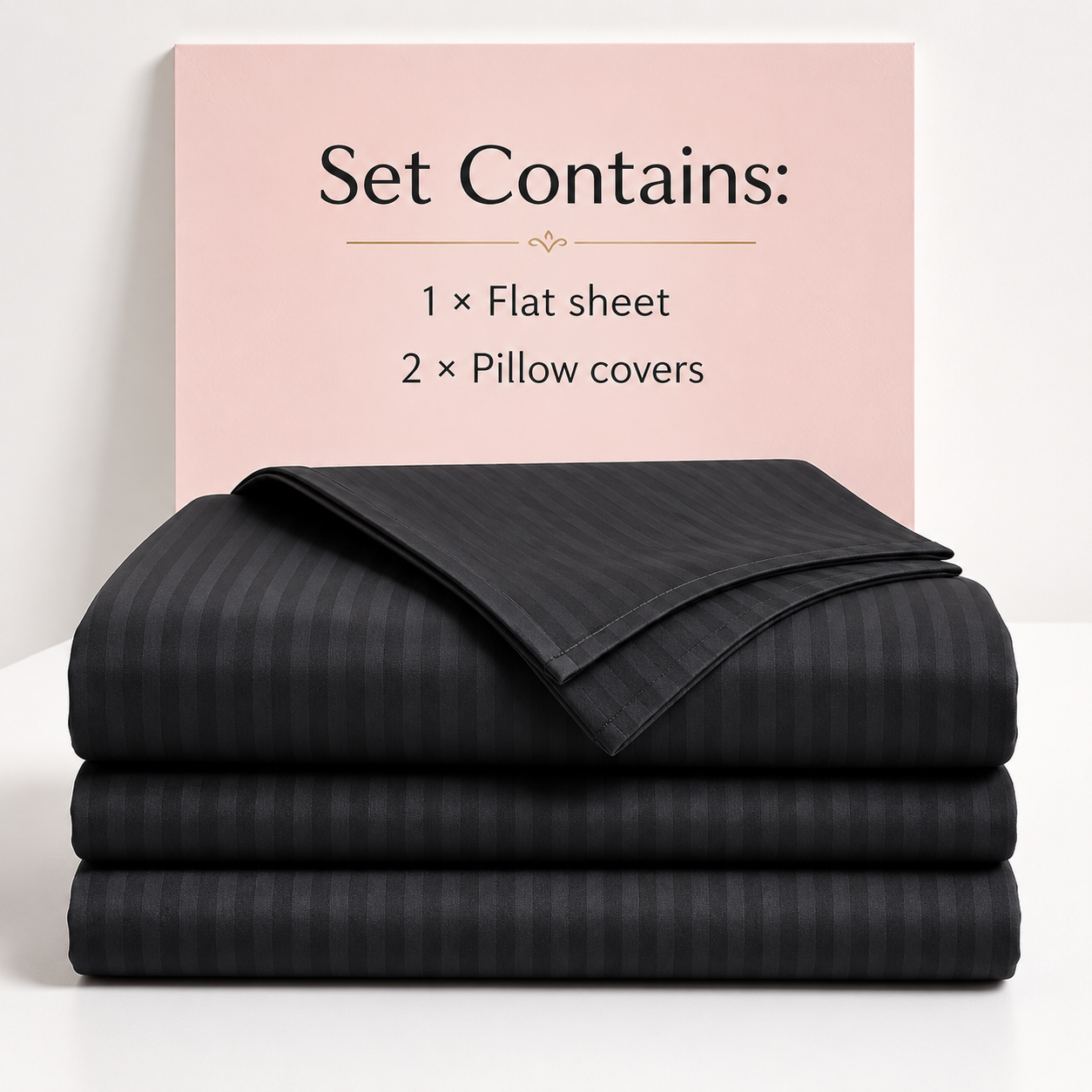Black Striped 100% Cotton King Bedsheet Set | 300 TC | AD9