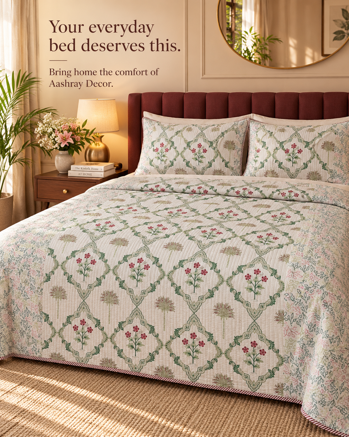 ADB10 – Quilted Cotton Bed Cover with 2 Matching Pillow Covers