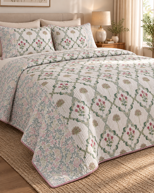 ADB10 – Quilted Cotton Bed Cover with 2 Matching Pillow Covers