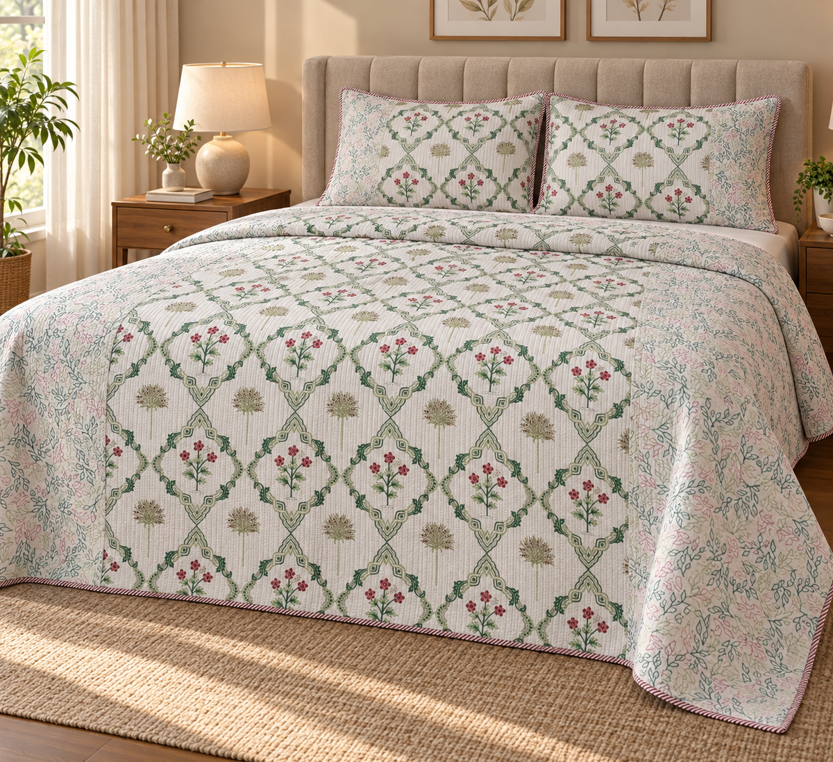 ADB10 – Quilted Cotton Bed Cover with 2 Matching Pillow Covers