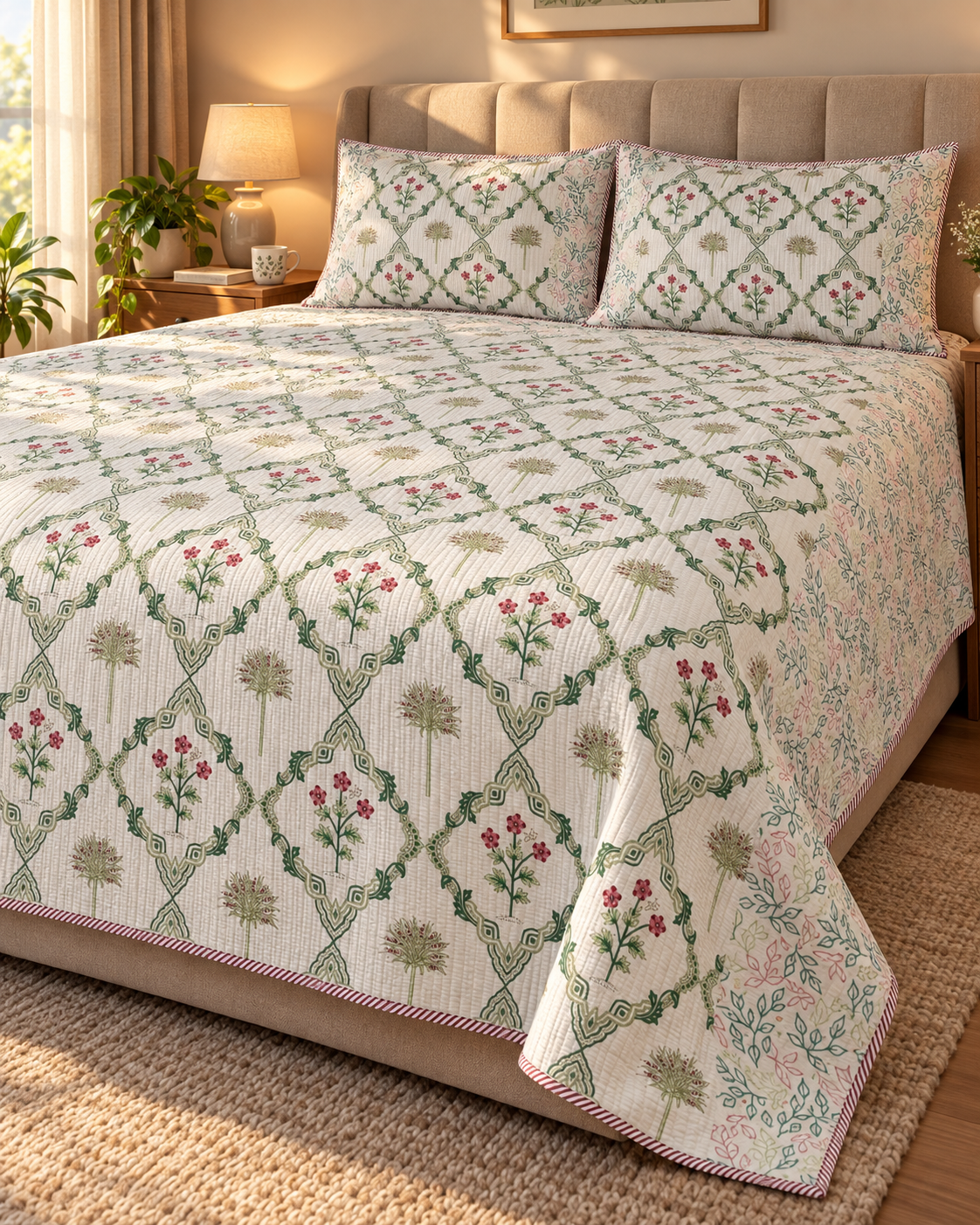 ADB10 – Quilted Cotton Bed Cover with 2 Matching Pillow Covers