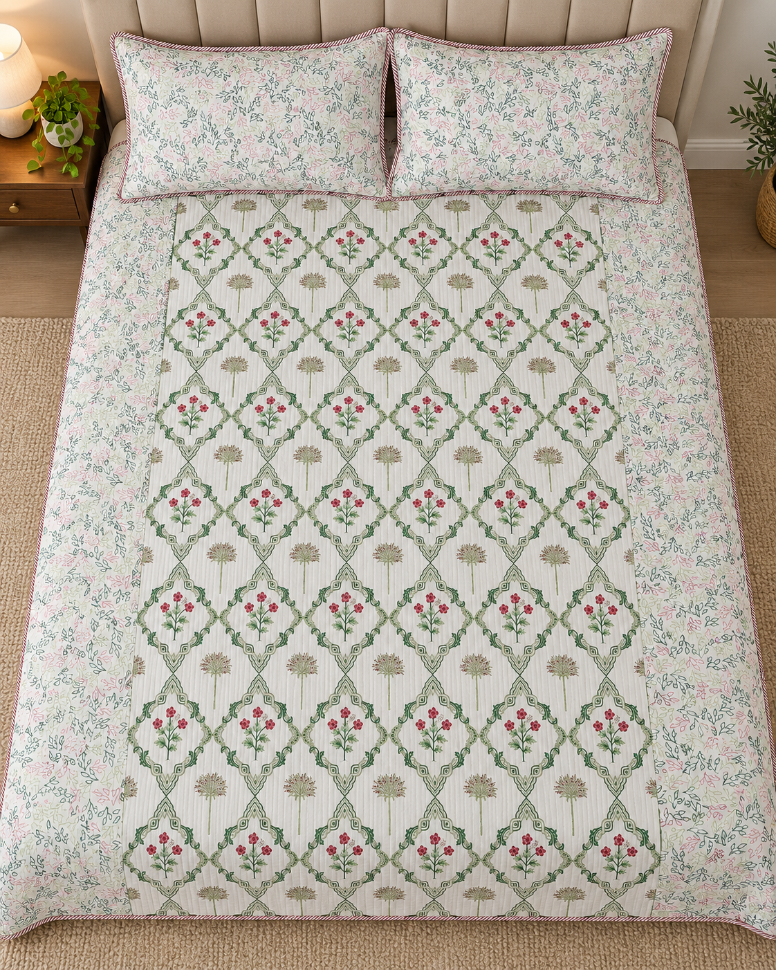 ADB10 – Quilted Cotton Bed Cover with 2 Matching Pillow Covers