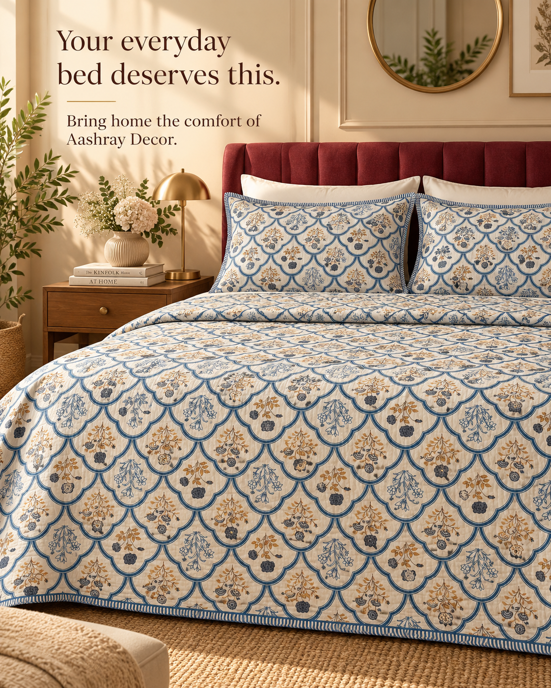 ADB12 – Quilted Cotton Bed Cover with 2 Matching Pillow Covers