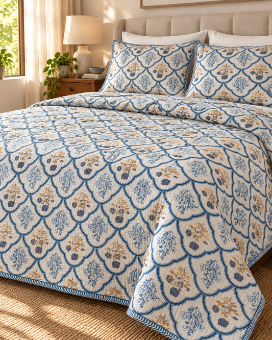 ADB12 – Quilted Cotton Bed Cover with 2 Matching Pillow Covers