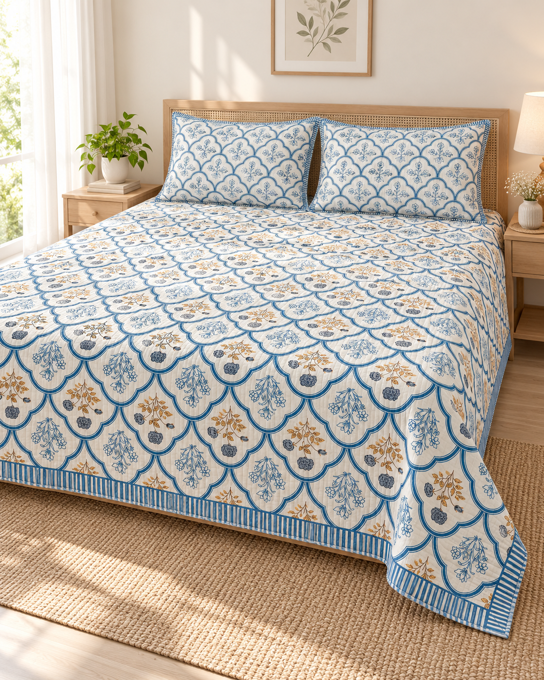 ADB12 – Quilted Cotton Bed Cover with 2 Matching Pillow Covers