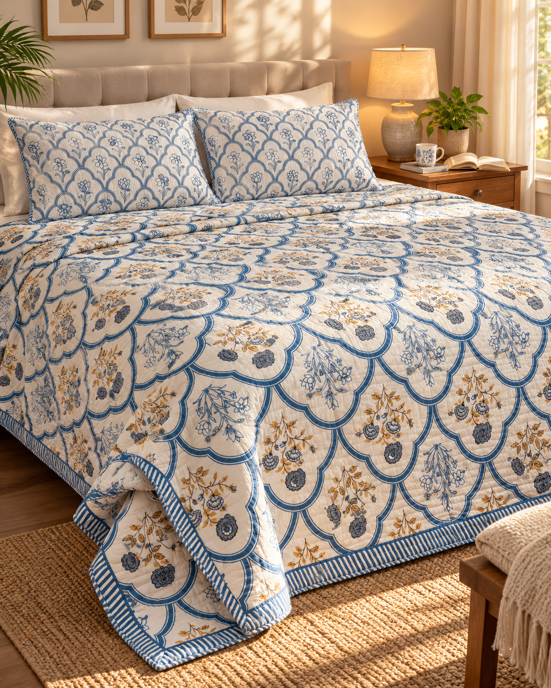 ADB12 – Quilted Cotton Bed Cover with 2 Matching Pillow Covers