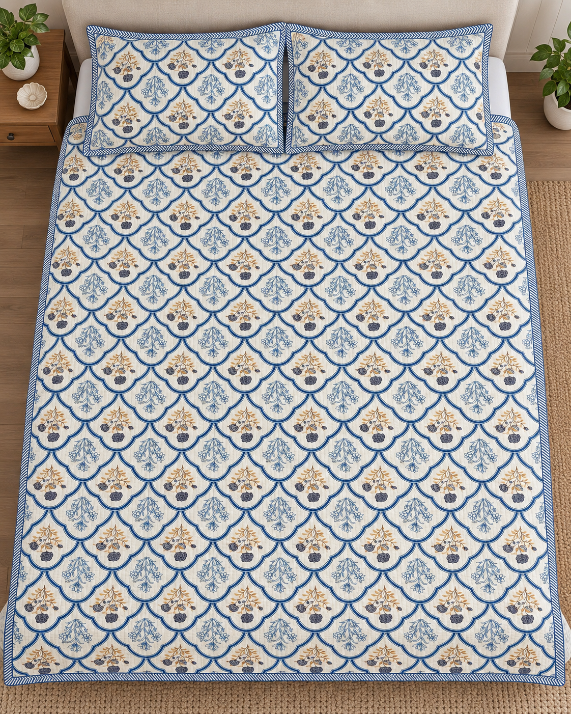 ADB12 – Quilted Cotton Bed Cover with 2 Matching Pillow Covers