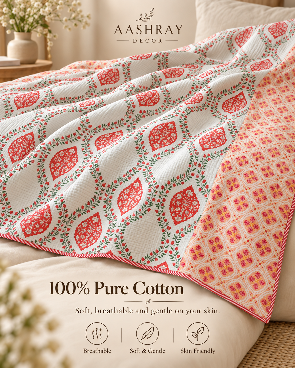 ADB15 – Quilted Cotton Bed Cover with 2 Matching Pillow Covers