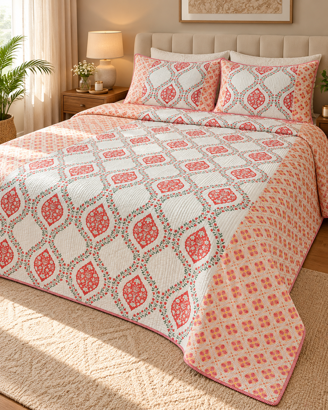 ADB15 – Quilted Cotton Bed Cover with 2 Matching Pillow Covers