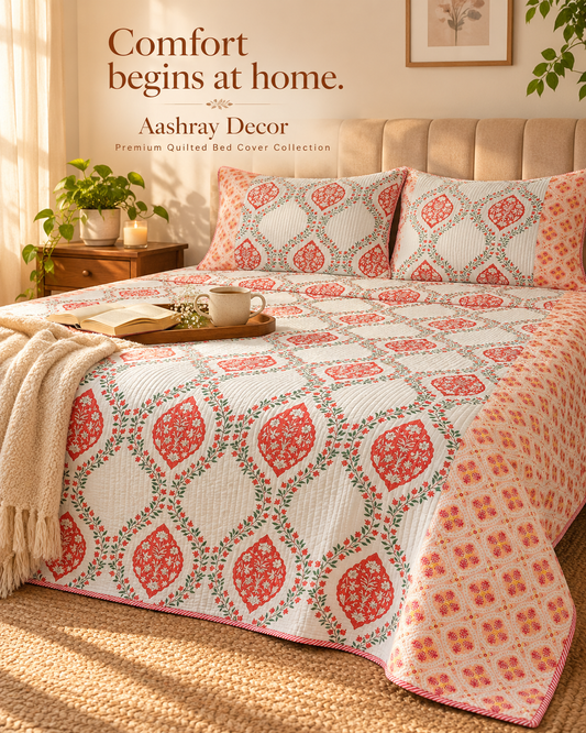 ADB15 – Quilted Cotton Bed Cover with 2 Matching Pillow Covers