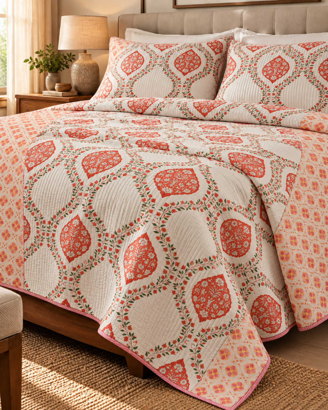 ADB15 – Quilted Cotton Bed Cover with 2 Matching Pillow Covers