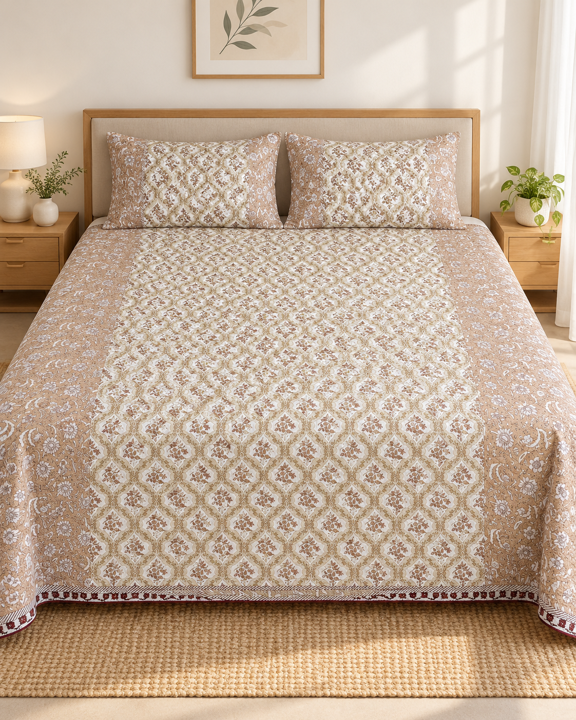 ADB20 – Quilted Cotton Bed Cover with 2 Matching Pillow Covers