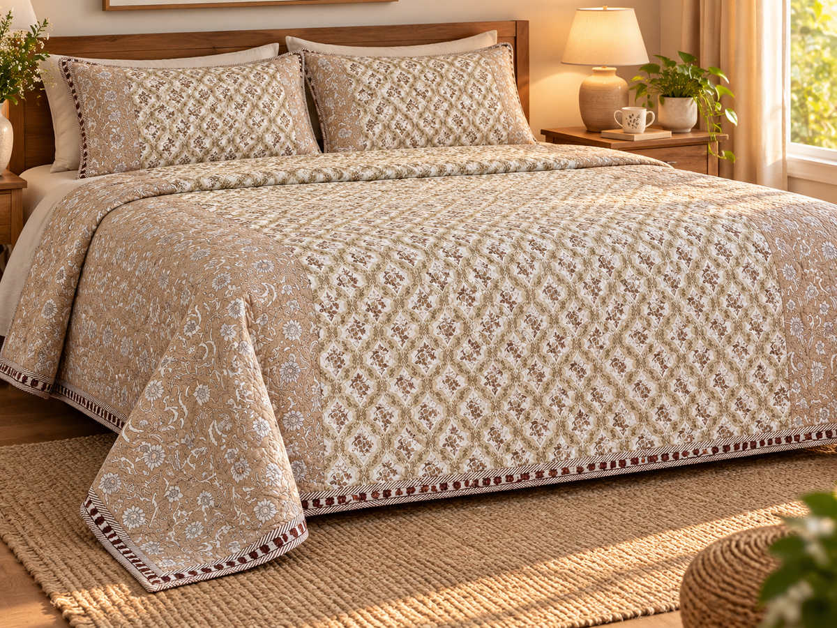 ADB20 – Quilted Cotton Bed Cover with 2 Matching Pillow Covers