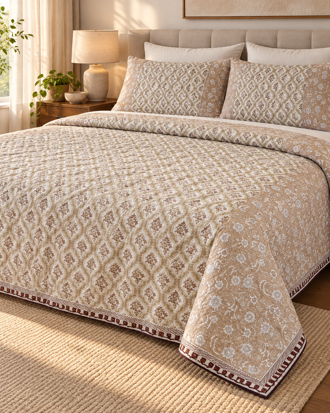 ADB20 – Quilted Cotton Bed Cover with 2 Matching Pillow Covers