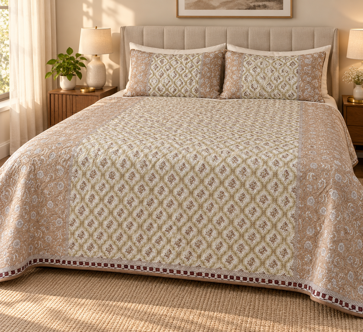 ADB20 – Quilted Cotton Bed Cover with 2 Matching Pillow Covers