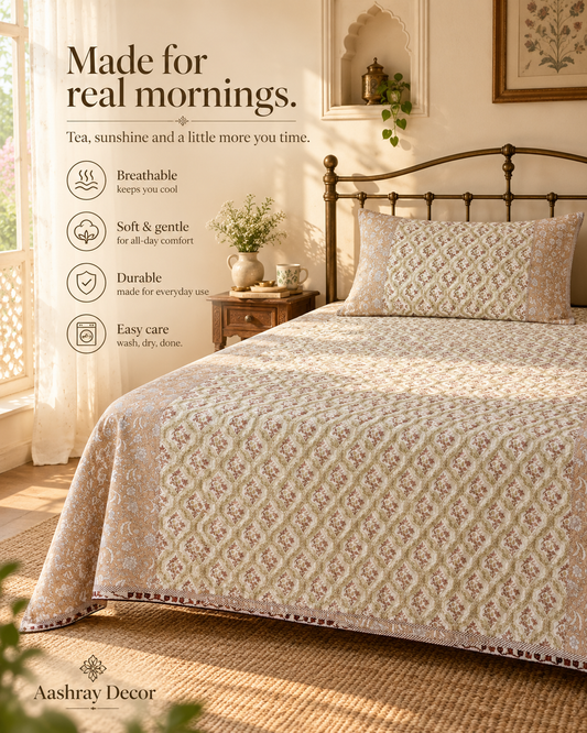 ADB20 – Quilted Cotton Bed Cover with 2 Matching Pillow Covers