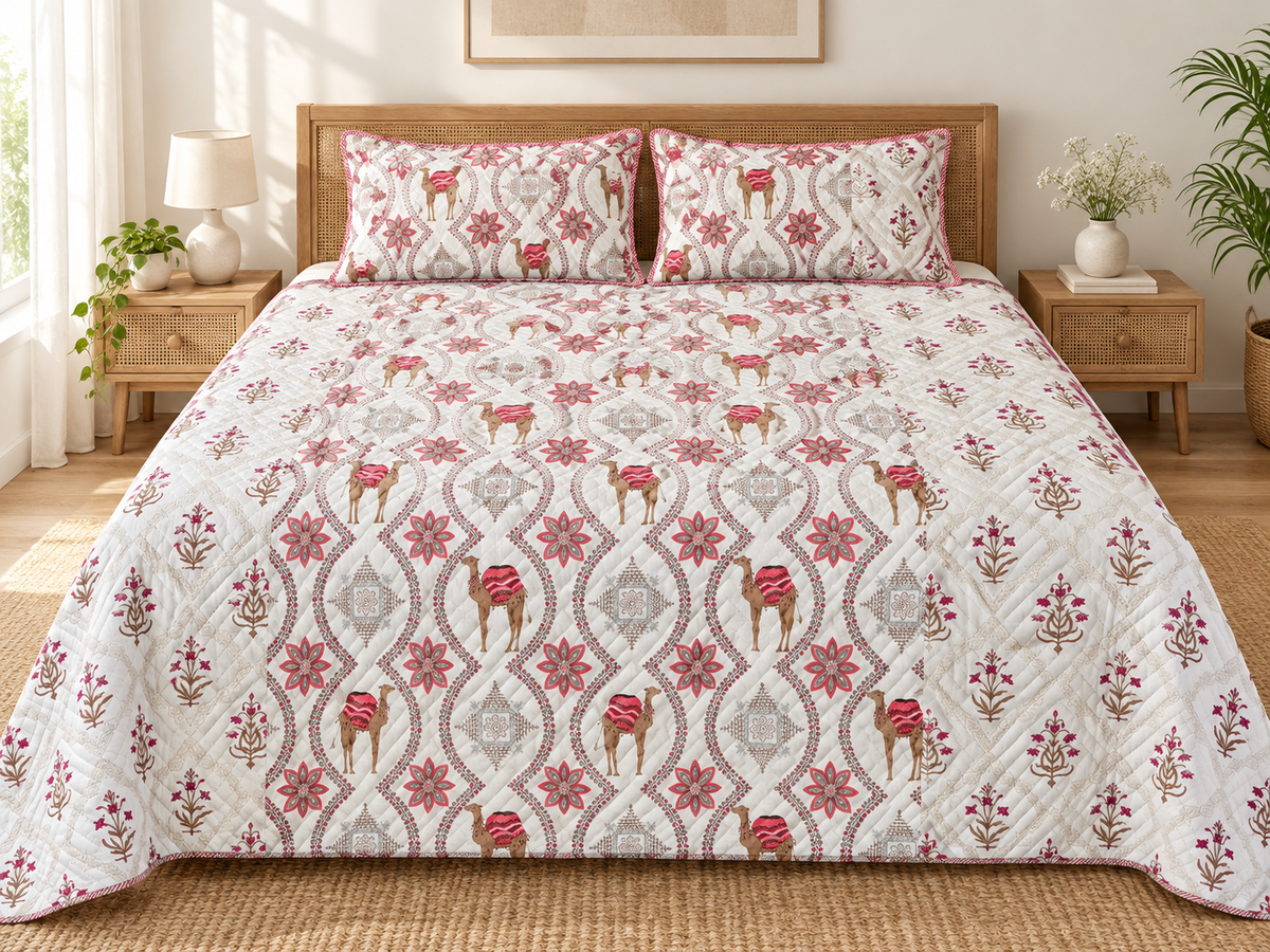 ADB22 – Quilted Cotton Bed Cover with 2 Matching Pillow Covers