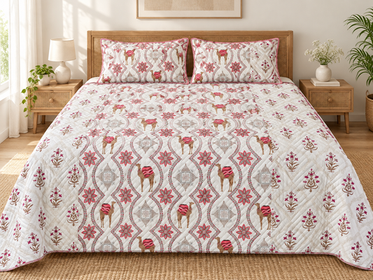 ADB22 – Quilted Cotton Bed Cover with 2 Matching Pillow Covers