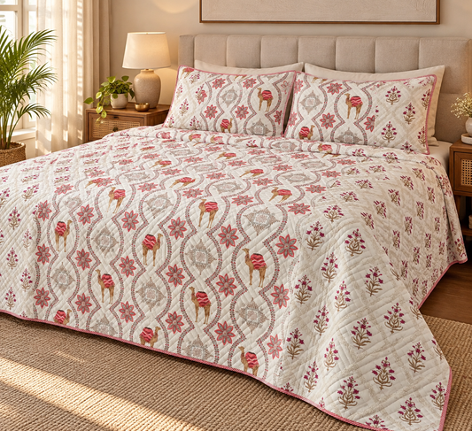ADB22 – Quilted Cotton Bed Cover with 2 Matching Pillow Covers