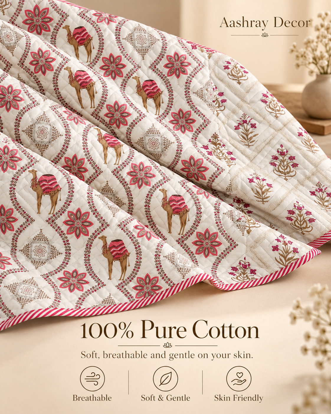 ADB22 – Quilted Cotton Bed Cover with 2 Matching Pillow Covers