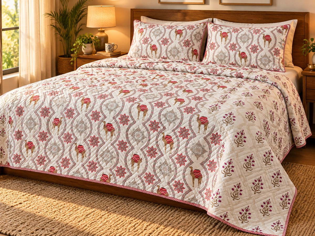 ADB22 – Quilted Cotton Bed Cover with 2 Matching Pillow Covers