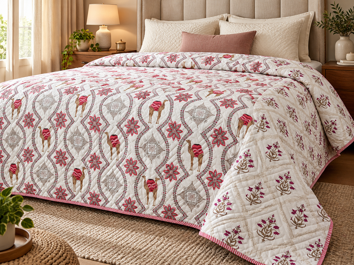 ADB22 – Quilted Cotton Bed Cover with 2 Matching Pillow Covers
