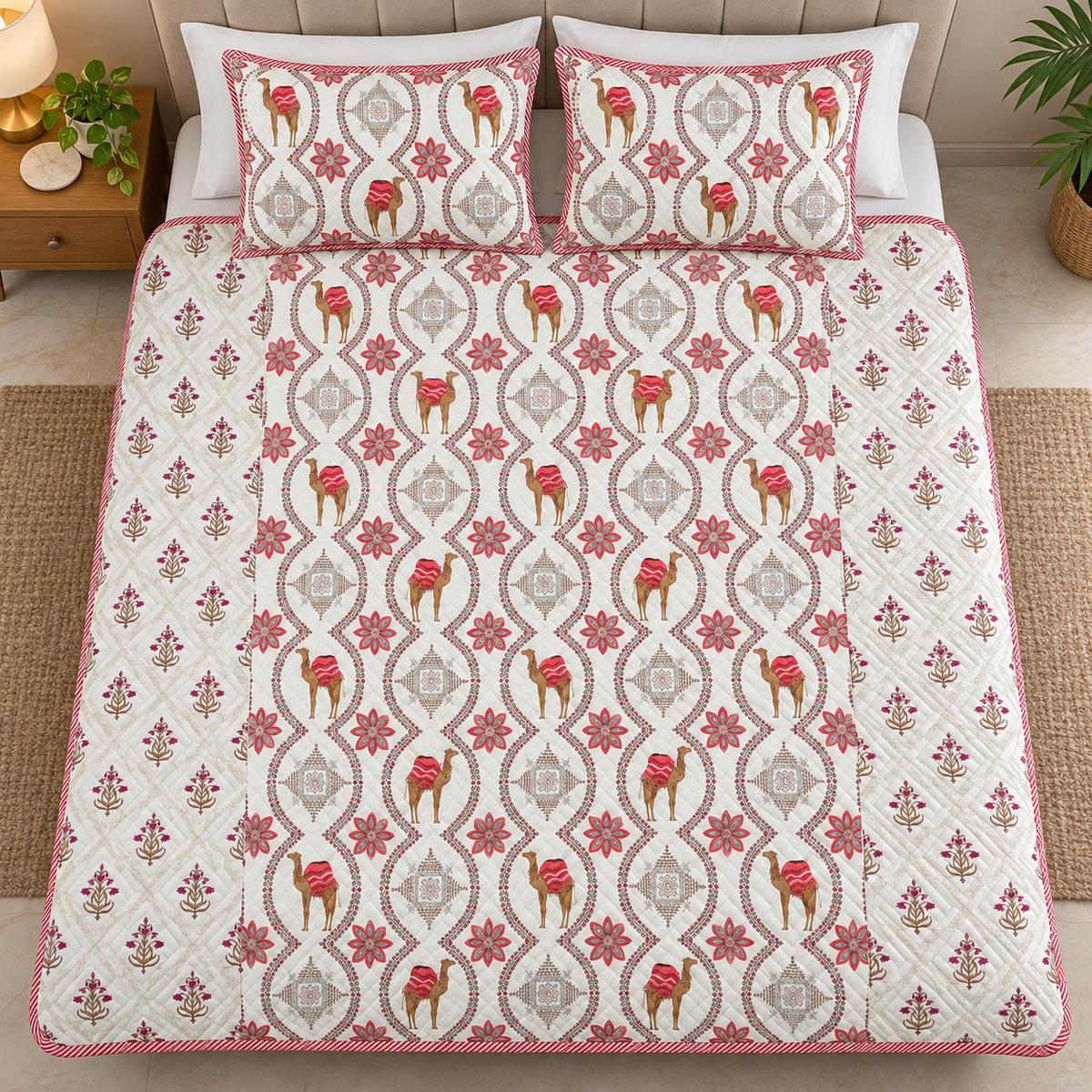 ADB22 – Quilted Cotton Bed Cover with 2 Matching Pillow Covers