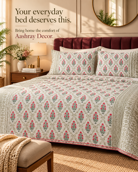 ADB6 – Quilted Cotton Bed Cover with 2 Matching Pillow Covers