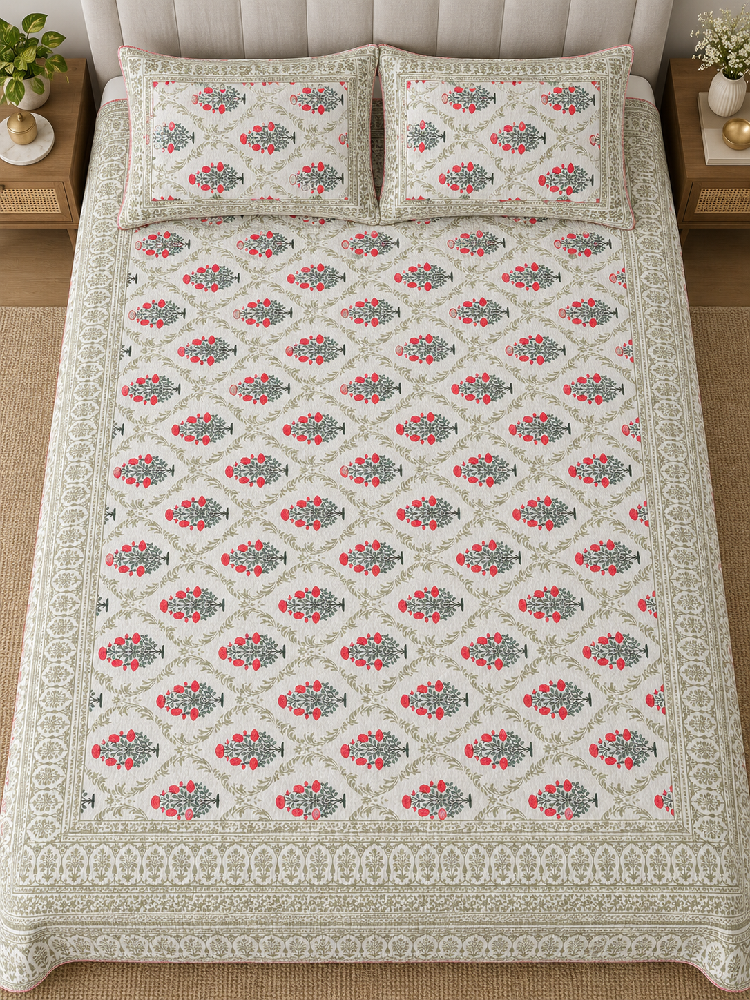 ADB6 – Quilted Cotton Bed Cover with 2 Matching Pillow Covers