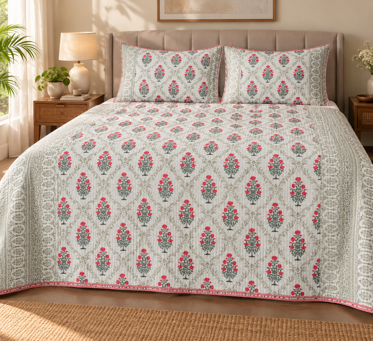 ADB6 – Quilted Cotton Bed Cover with 2 Matching Pillow Covers