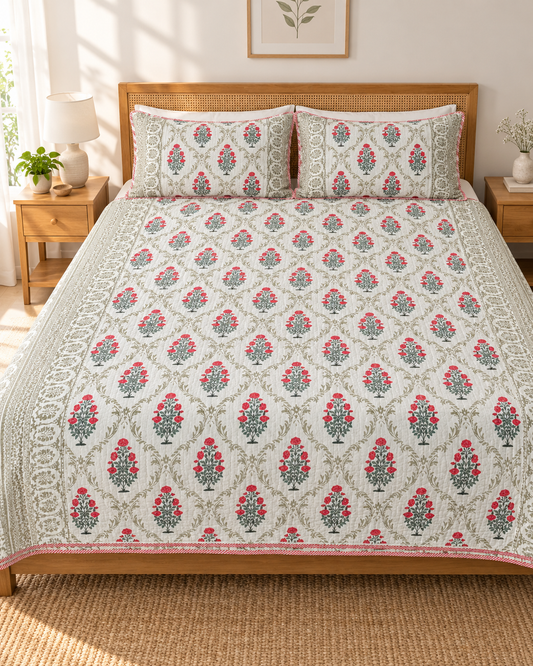 ADB6 – Quilted Cotton Bed Cover with 2 Matching Pillow Covers