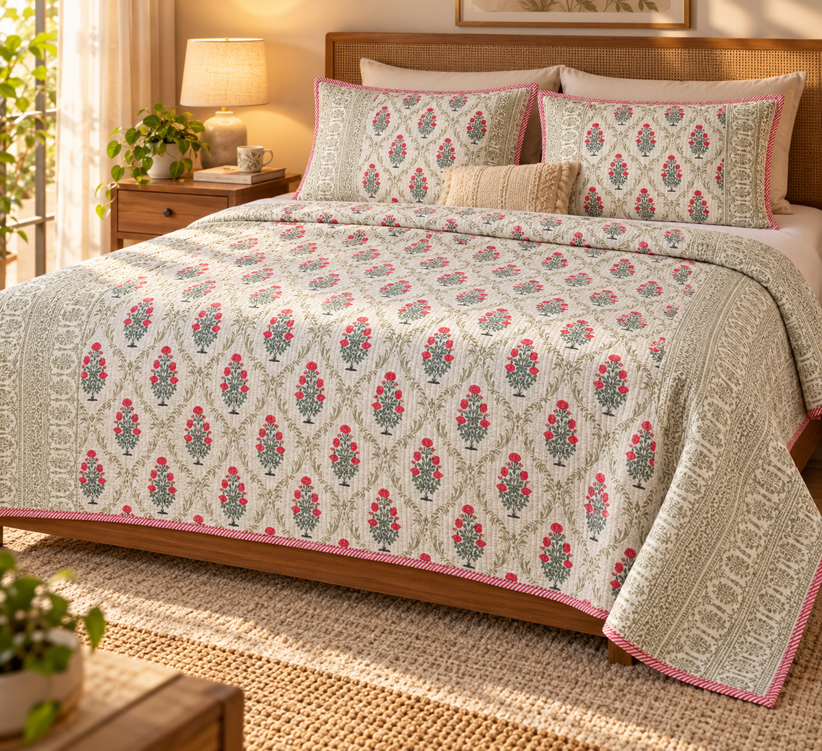ADB6 – Quilted Cotton Bed Cover with 2 Matching Pillow Covers
