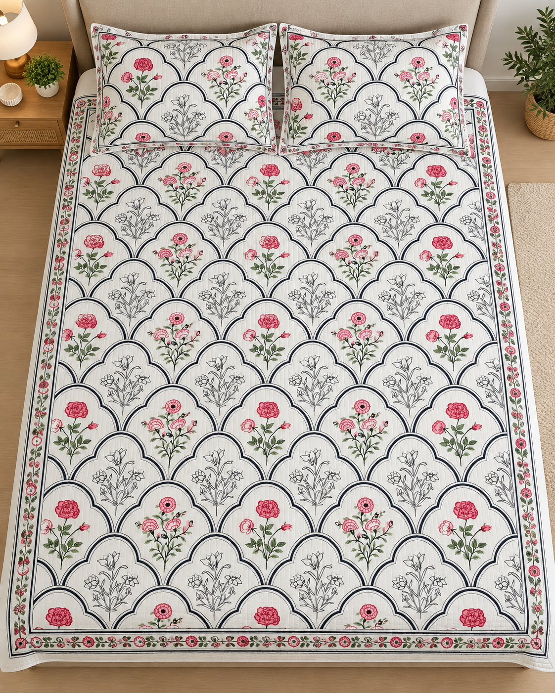 ADB9 – Quilted Cotton Bed Cover with 2 Matching Pillow Covers