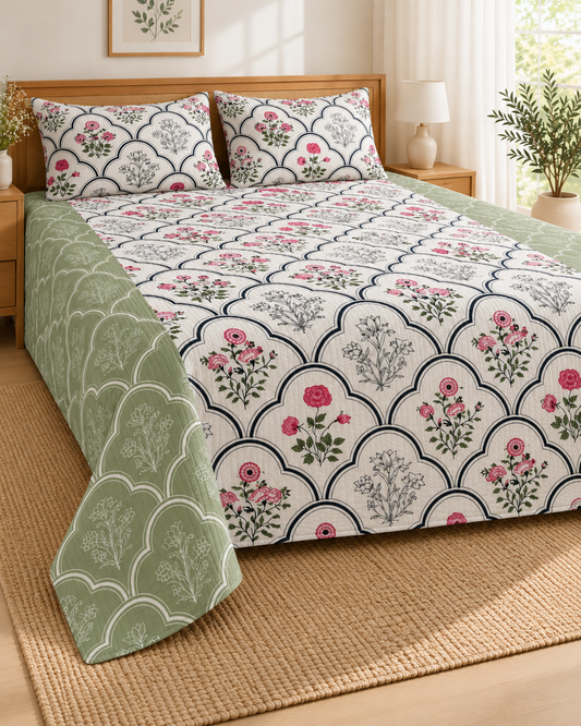 ADB9 – Quilted Cotton Bed Cover with 2 Matching Pillow Covers