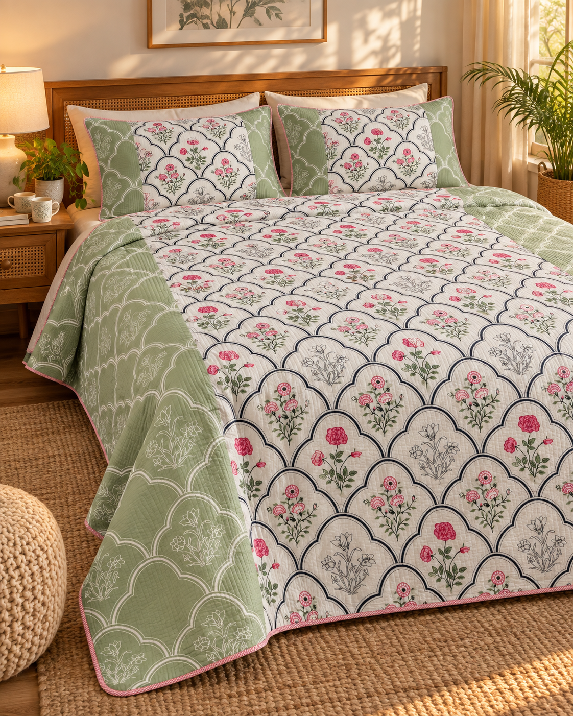 ADB9 – Quilted Cotton Bed Cover with 2 Matching Pillow Covers