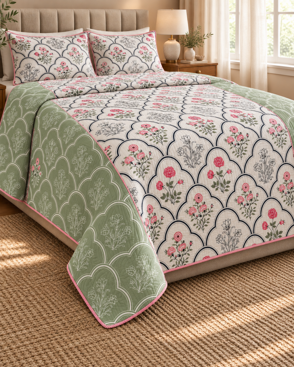 ADB9 – Quilted Cotton Bed Cover with 2 Matching Pillow Covers