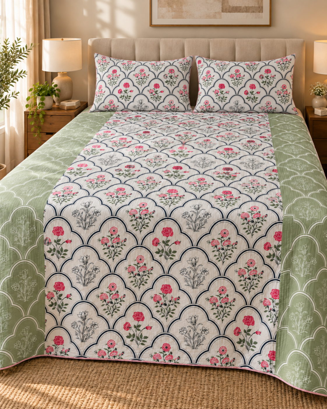 ADB9 – Quilted Cotton Bed Cover with 2 Matching Pillow Covers