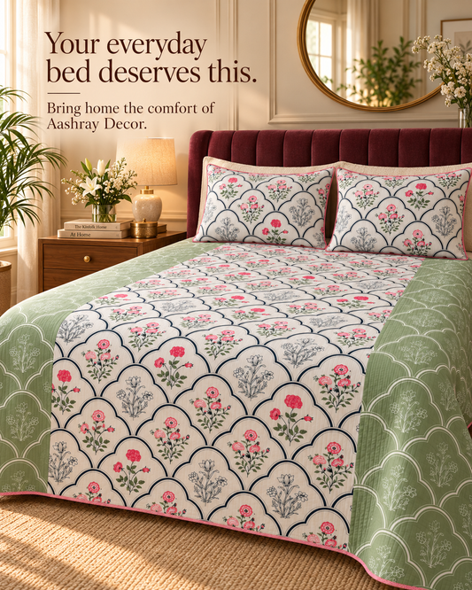 ADB9 – Quilted Cotton Bed Cover with 2 Matching Pillow Covers