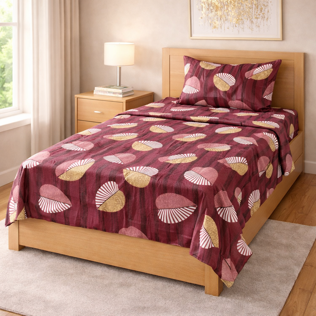Single Bed Pure Cotton Bedsheet with Pillow Cover – Comfortable Everyday Use | AH13