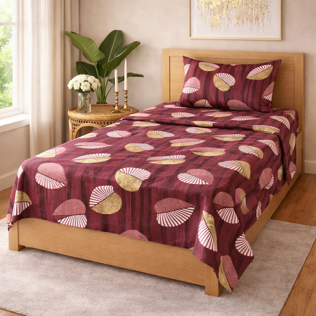 Single Bed Pure Cotton Bedsheet with Pillow Cover – Comfortable Everyday Use | AH13